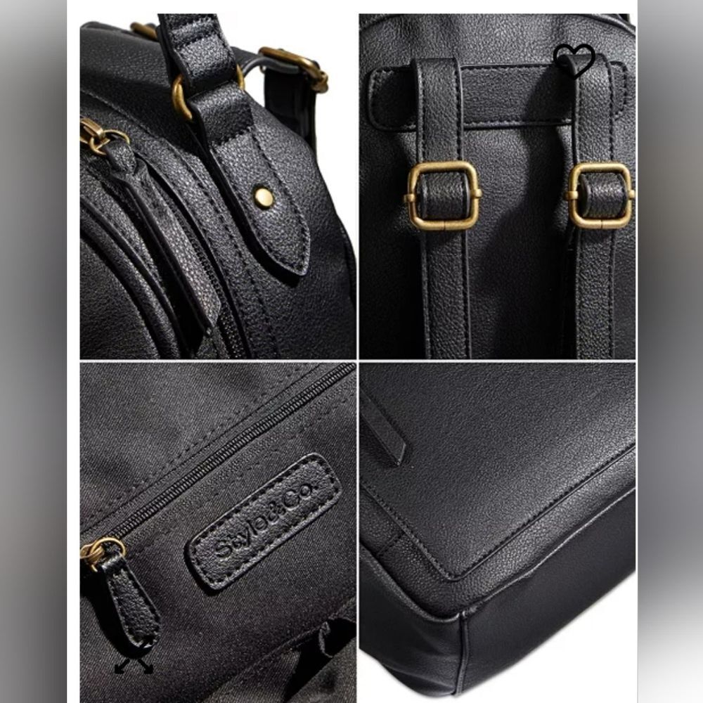 Style & Co. Black Faux Leather Mini Backpack with Gold Hardware - Picture 15 of 16